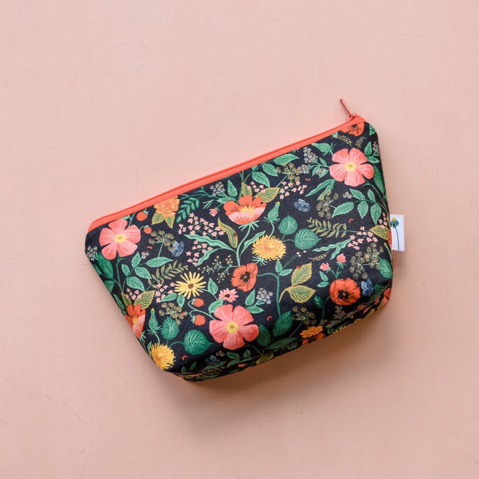 Large Zipper Pouch in Black Botanical