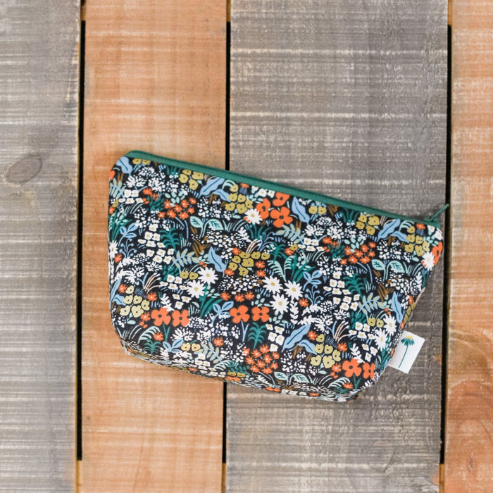 Large Zipper Pouch in Black Meadow
